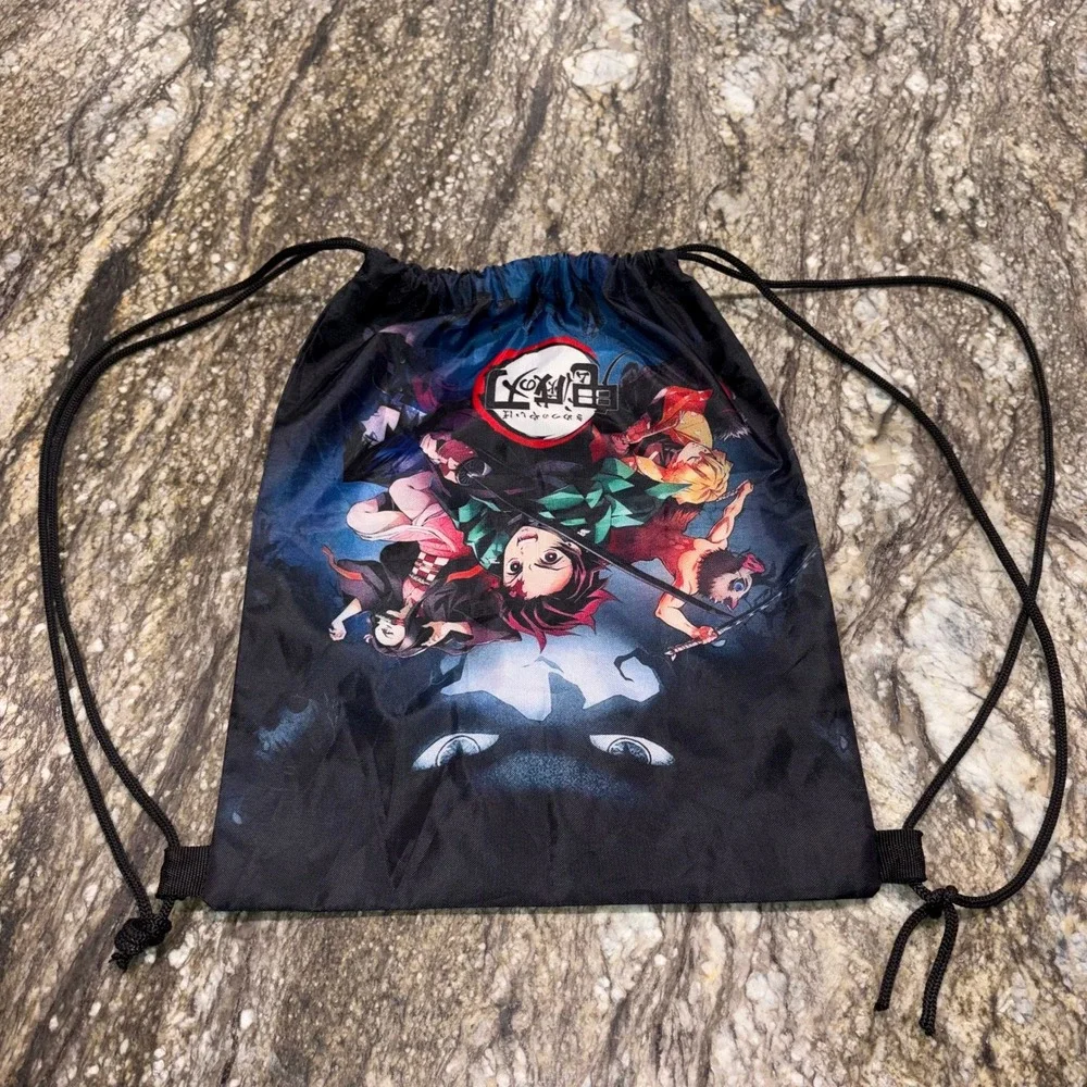 Anime Graphic Drawstring Cinch Bag Demon Slayer Kimetsu no Yaiba OS Black